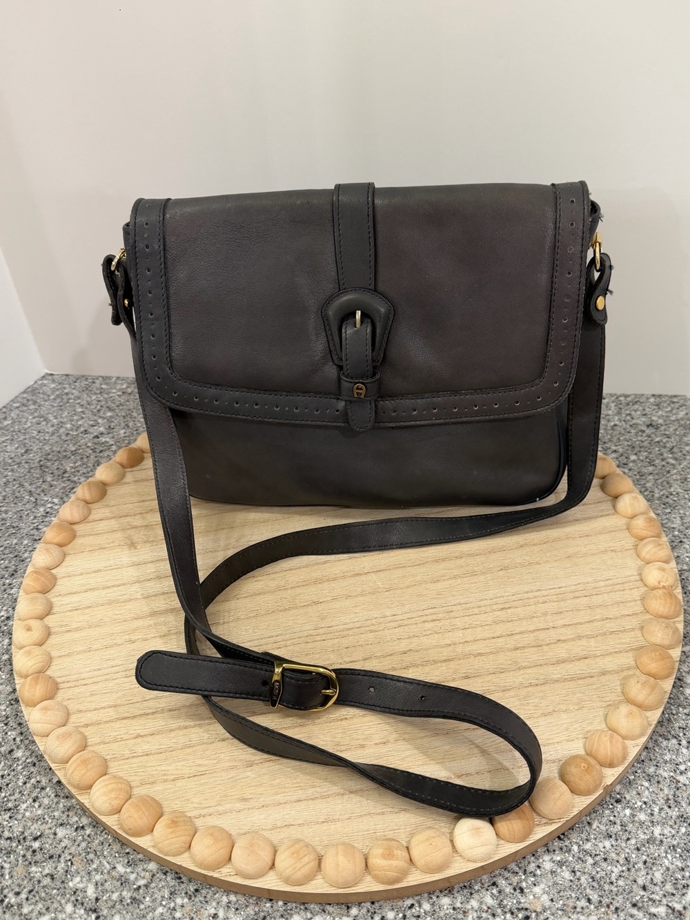 Vintage Etienne Aigner Slate Gray Leather Flap Shoulder Crossbody Bag